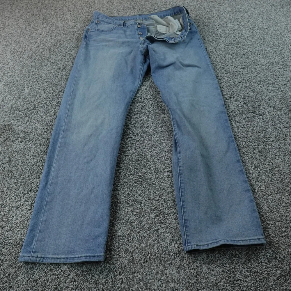 Levis Jeans Mens 32X30 Light Blue Denim Pants 501 Button Fly Straight Stretch